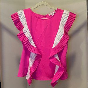 Jealous Tomato | Pink and White Stripe Ruffle Top - Medium